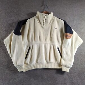 HEAD Mens Cream Corduroy Quarter Zip 100% Wool Sweater Size XL Made in USA